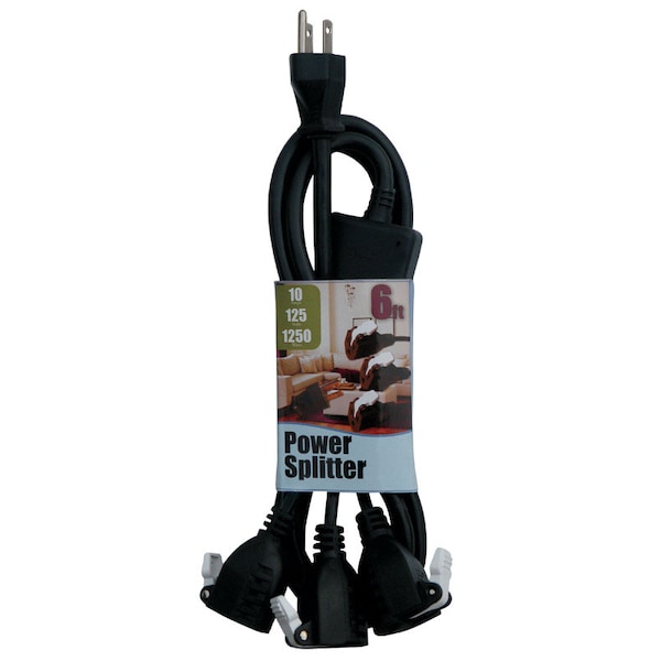 Conntek SJT/SVT Extension Cord Adapter, 14 AWG; 18 AWG, Indoor, 14/3; 18/3, 3 Outlets, 5-15R, Black, PVC 05361 - main